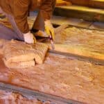 worker adding insulation to a home